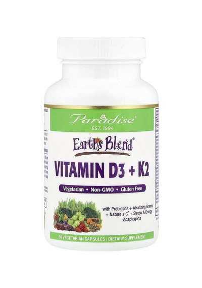 Paradise Herbs, Earth's Blend , Vitamin D3 + K2, 90 Vegetarian Capsules