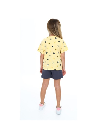 Toontoy Kids Toontoy Kız Çocuk Garni Komple Çiçek Baskılı Şortlu Takım Sarı