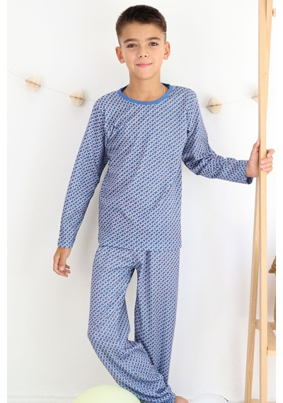 Breeze Erkek Çocuk Pijama Takımı Kare Desenli 9-12 Yaş, Mavi Mavi