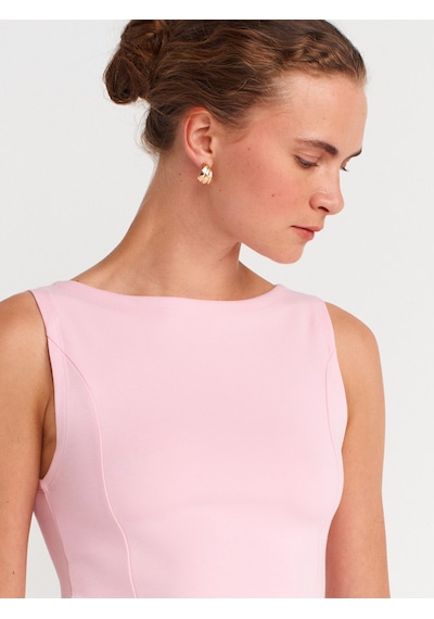 Dilvin 21001 Kayık Yaka Peplum Top-toz Pembe Toz Pembe