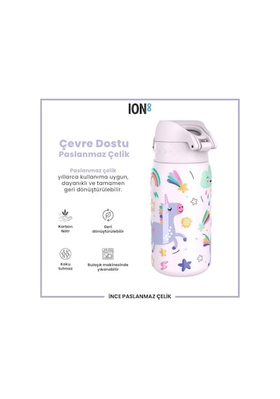 Ion8 - Paslanmaz Çelik Çocuk Suluk - Unicorn - 400 Ml - Sızdırmaz Çok Renkli