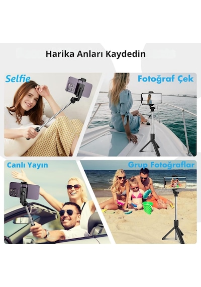 Ayrex Selfie Çubuğu Tripod 3'ü 1 Arada Bluetooth Uzaktan Kumandalı Telefon Tutucu, 360 Döner Başlık, Apple İOS &