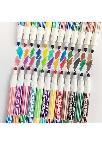 Bicolor Süper Yıkanabilir Çift Uçlu Keçeli Boya Kalemi 12'li 24 Renk 124-Pembe