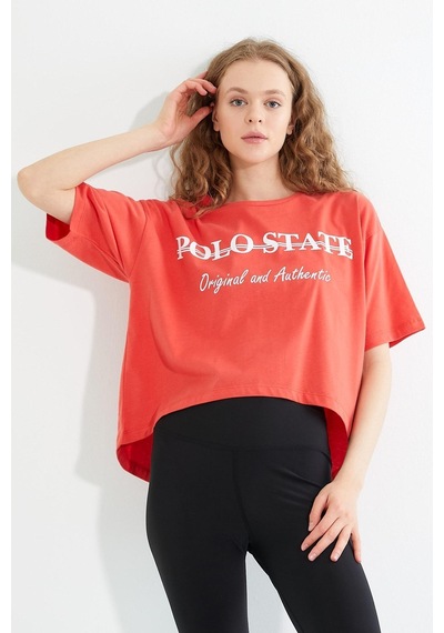 Kadın Baskılı Oversize T-shirt Oranj Turuncu