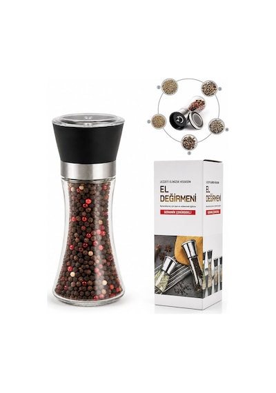 İbico İ22-409 Hand Grinder Tuz Ve Baharat Öğütücü - Büyük Boy Cam Hazneli Krom Belli