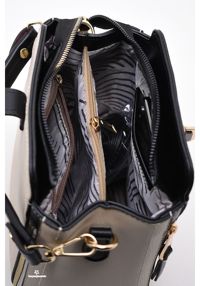 Jasmin Şık Tasarım Gold Kilitli 3 Bölmeli Kadın Kol Ve El Çantası Siyah - Bej