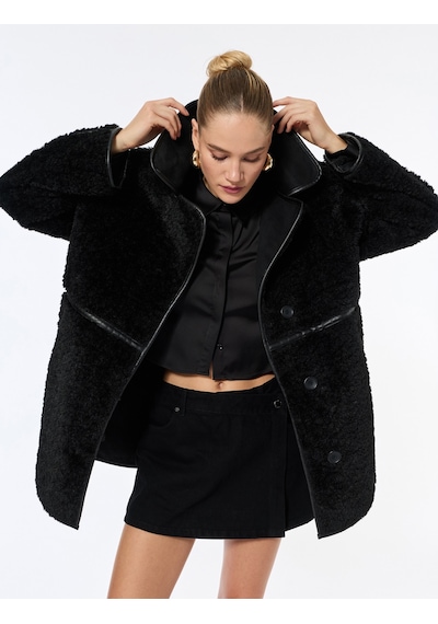 Koton Bonded Kaban Oversize Peluş Düğmeli Cepli Kruvaze Uzun Kollu Siyah 6wak00071ew Siyah Koton Bonded Kaban Oversize Peluş Düğmeli Cepli Kruvaze Uzun Kollu Siyah 6wak00071ew Siyah