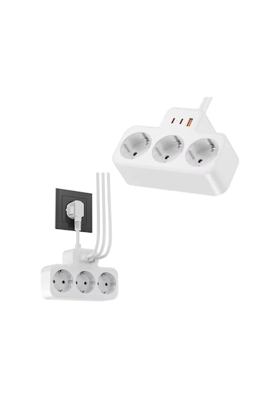 Voltaj Korumalı Priz Duvar Tipi Kısa Kablolu Priz Çoğaltıcı 3x Soket 2x Type-c 1x Usb 16a 3680w 1050 Joule Çocuk Standart