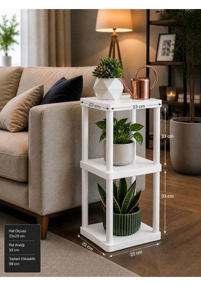 Sakura 3 Katlı Çiçeklik Saksılık Beyaz