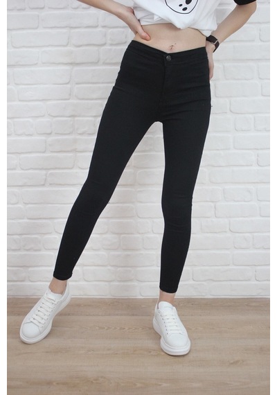 Kadın Siyah Yüksel Bel Likralı Dar Kesim Toparlayıcı Skinny Jean Kot Pantalon