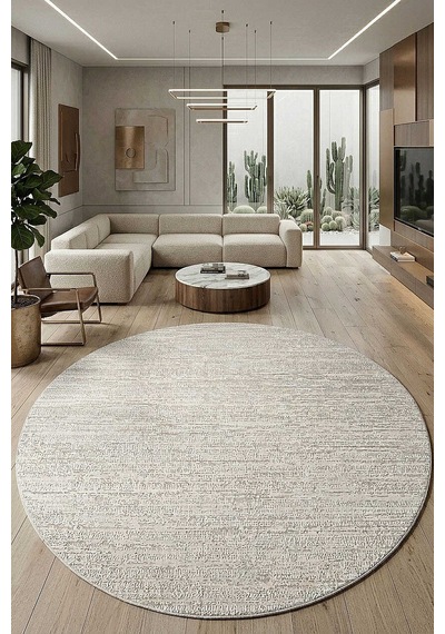 Luxera Modern Perfectly Yün Tuşeli Akrilik Yuvarlak Halı Lu03 Krem