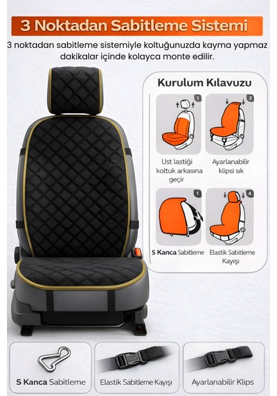 Oto Koltuk Kılıfı Tay Tüyü 2'li Ön Minder Terletmez Kaymaz Airbag Uyumlu - Siyah Bej