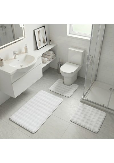 Plato Halı Kaymaz Taban Bubble Beyaz Banyo Takımı 0.60x100-0.60x0.50-0.60x0.50