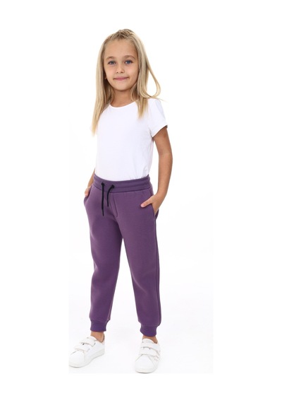 Toontoy Kız Çocuk Baskılı Beli Paçası Lastikli Cepli Basic Jogger Eşofman Altı 3 İplik Şardonlu Mor