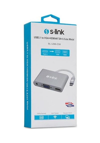 S Link Sl Usb C58 Usb3.1 Metal To Vga Hdmı4K 2K 3.