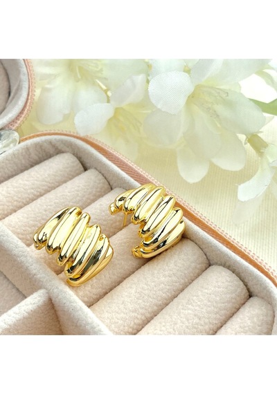 Kadın Trend Küpe Çizgi Model 316 L Paslanmaz Çelik Gold