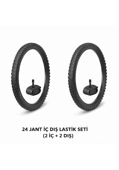 24 Jant Lastik Seti - 2 Dış Lastik 24x1.95 + 2 İç Lastik Oto Kalın Sibop - Takım Bisiklet Lastiği