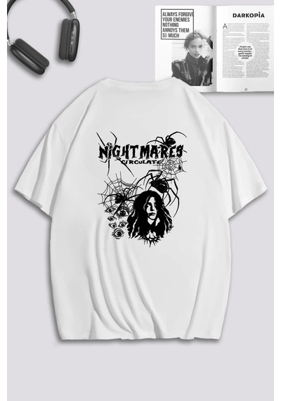 Unisex Kadın Erkek Night Mares Spiders Baskılı Özel Tasarım Oversize T-shirt Beyaz Mck0179 Beyaz