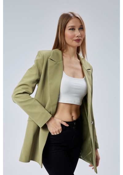 Açık Haki Oversize Dokuma Blazer Ceket Siyah