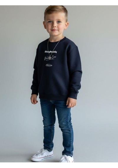 Zekids Erkek Çocuk Pamuklu Stay Yazılı İnce Uzun Kollu Sweatshirt-16334 Lacivert