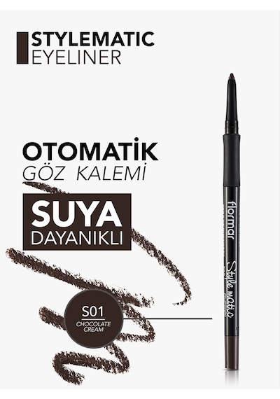 Flormar Stylematic Mat Bitişli & Suya Dayanıklı Asansörlü Göz Kalemi S01 Chocolate Cream