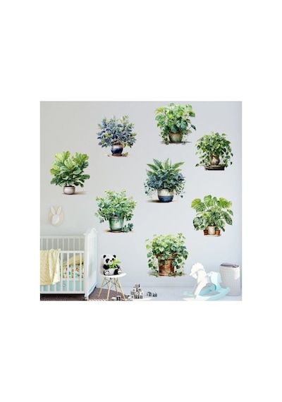Rengarenk Saksılı Çiçek Sticker Seti 8 Adet