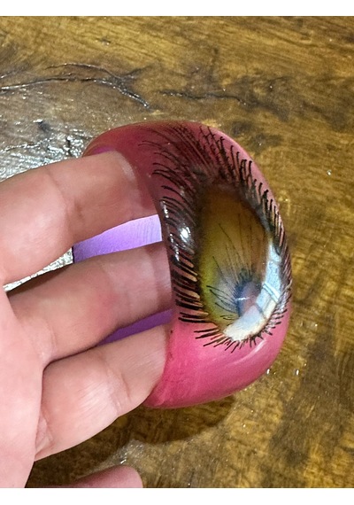 Tavus Kuşu Kanadı Desenli Kemik Kadın Hint Bileziği Çap 7 Cm Pembe