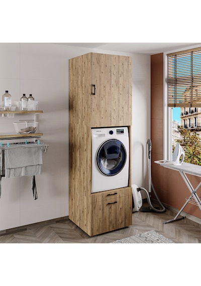 2 Çekmeceli Çamaşır Ve Kurutma Makinesi Dolabı + Üst Dolap Atl Atlantik Çam