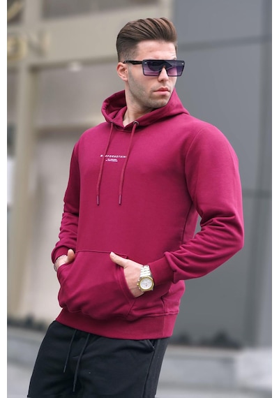 Madmext Bordo Kapüşonlu Baskılı Erkek Sweatshirt 6017 Bordo