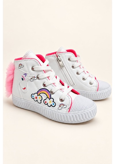 Nese Shoes Manifest, Unicorn Baskılı Kız Çocuk Işıklı Sneaker.spor Ayakkabı Beyaz