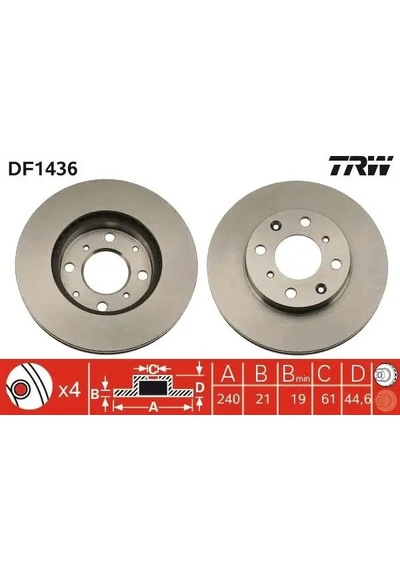 Honda City 5 Fren Diski On 2009-2012 Trw Df1436 2adettir