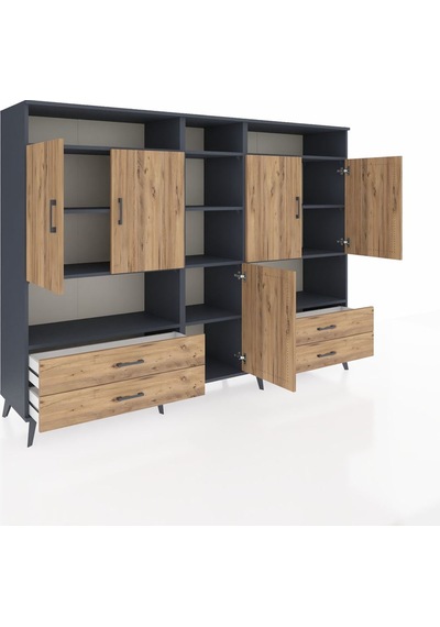 Hyperion Dolap 12 Raflı 4 Çekmeceli 5 Kapaklı 220x44x163 Antrasit Antrasit-çam