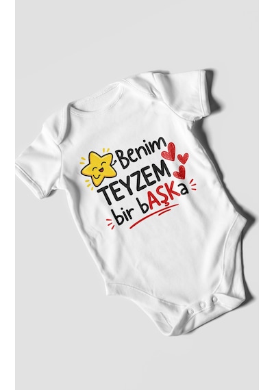 Morivokids Benim Teyzem Bir Başka Kısa Kollu Bebek Body %100 Pamuk Beyaz