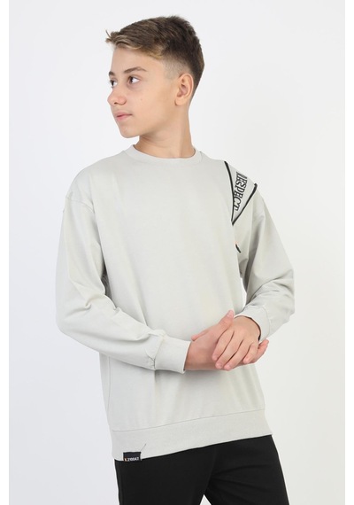 Fermuarlı Respect Baskılı Gri Erkek Çocuk Sweatshirt-90815 Gri