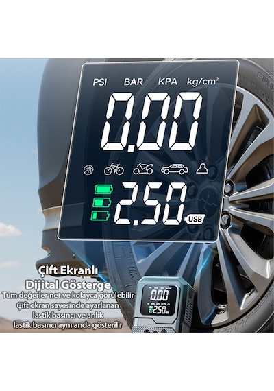 Ally St-9654 Taşınabilir Göstergeli Araç Lastik Şişirme Ve Starter Akü Takviye Seti