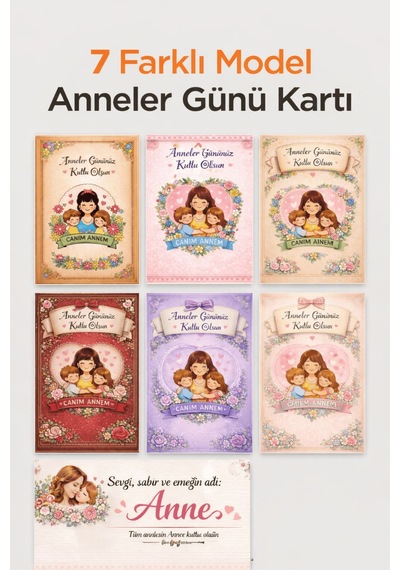 15 Adet Anneler Günü Kartı Canım Annem Yazılı Çiçekli Tasarım Tebrik Kartı - Paketleme Kartı