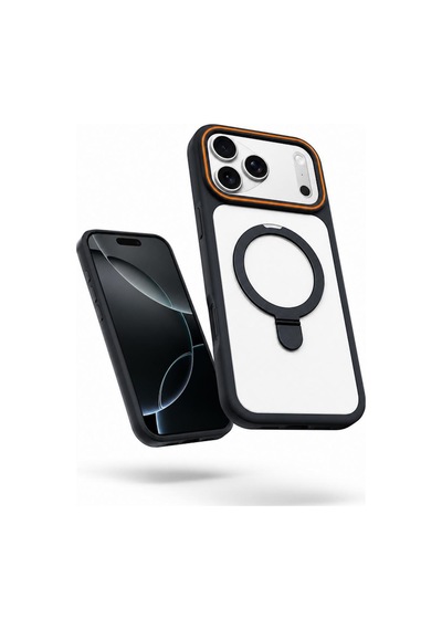 Apple İphone 17 Pro Max Uyumlu Kılıf Magring Standlı Silikon Kılıf Siyah