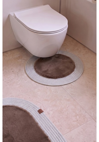 Banyo Paspası Takımı 60x100+60x60 Cm Düz Mouss Kahve & Gümüş Kahve - Gümüş