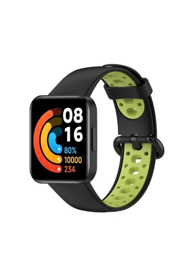Newface Xiaomi Redmi Watch 2 Spor Delikli Kordon - Siyah-yeşil