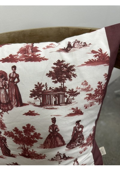 Toile De Jouy Paris Kırlent Kılıfı 43x43 Cm %100 Pamuk Dijital Baskılı Klasik Fransız Tarzı Dekoratif Yastık Kılıfı - Zt740 Kırmızı