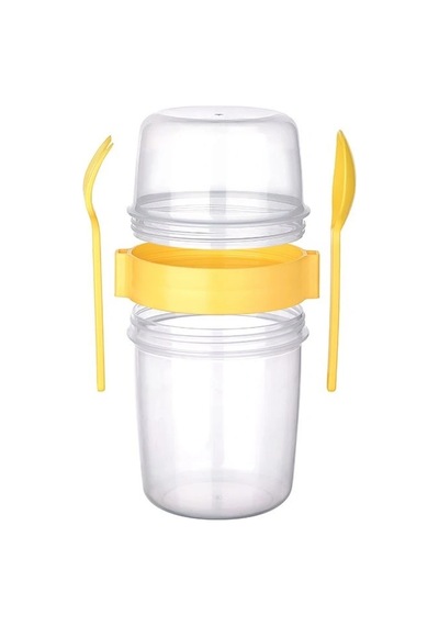 Çift Hazneli - Çatal Kaşıklı Portatif Müsli -atıştırmalık Kabı 1100 Ml Diğer
