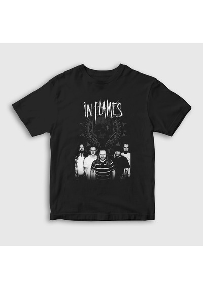 Presmono Unisex Çocuk Band In Flames T-shirt Siyah