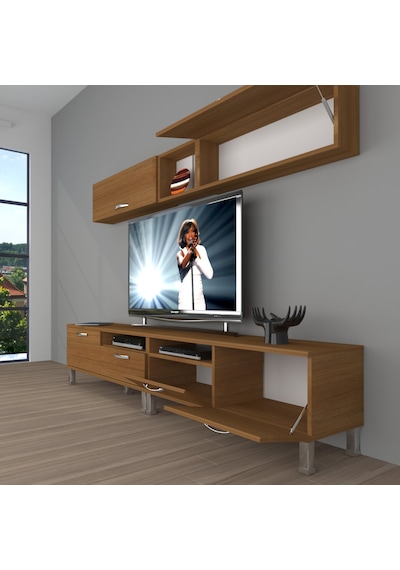 Decoraktiv Eko 5200 Mdf Krom Ayaklı Tv Ünitesi Tv Sehpası Ceviz