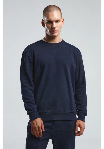 Erkek Bisiklet Yaka Uzun Kol Basıc Sweatshirt Lacivert Lacivert