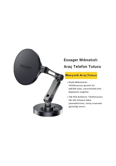 Essager Güçlü Magsafe Uyumlu 360 Döner Alüminyum Araç İçi Telefon Tutucu Masaüstü Telefon Standı