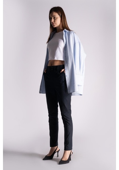 Braccas Kadın Yandan Cepli Pamuklu Chino Yüksek Bel Slim Fit Pantolon Siyah Siyah