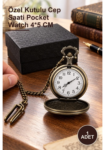 1 Adet Köstekli Saat Özel Kutulu Cep Saati Pocket Watch 4 5 Cm