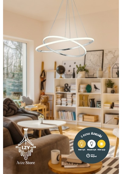 Bernardo 45x35 Büyük Çember Krom Modern Sarkıt Beyaz Işık Led Avize