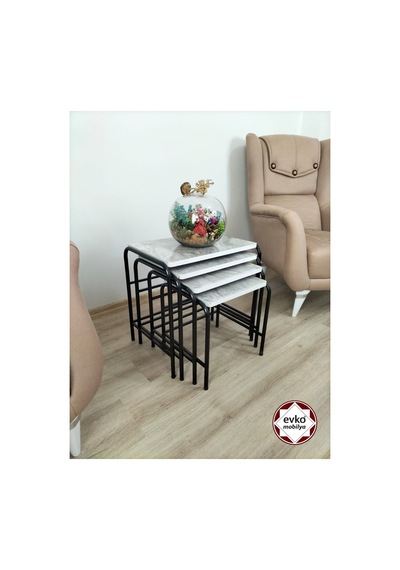 Evko Mobilya Buket Sehpa, 4'lü Zigon Sehpa, Servis Sehpası, Iç Içe Geçen Sehpa, Ahşap Sehpa, Dikdörtgen Sehpa Gri
