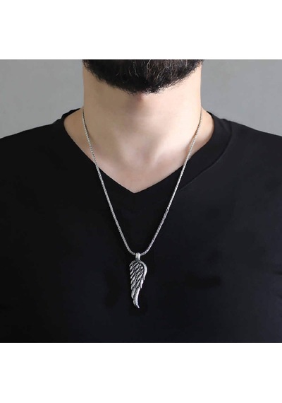 925 Ayar Gümüş Kartal Kanadı Spiga Zincirli Erkek Kolye Gümüş
